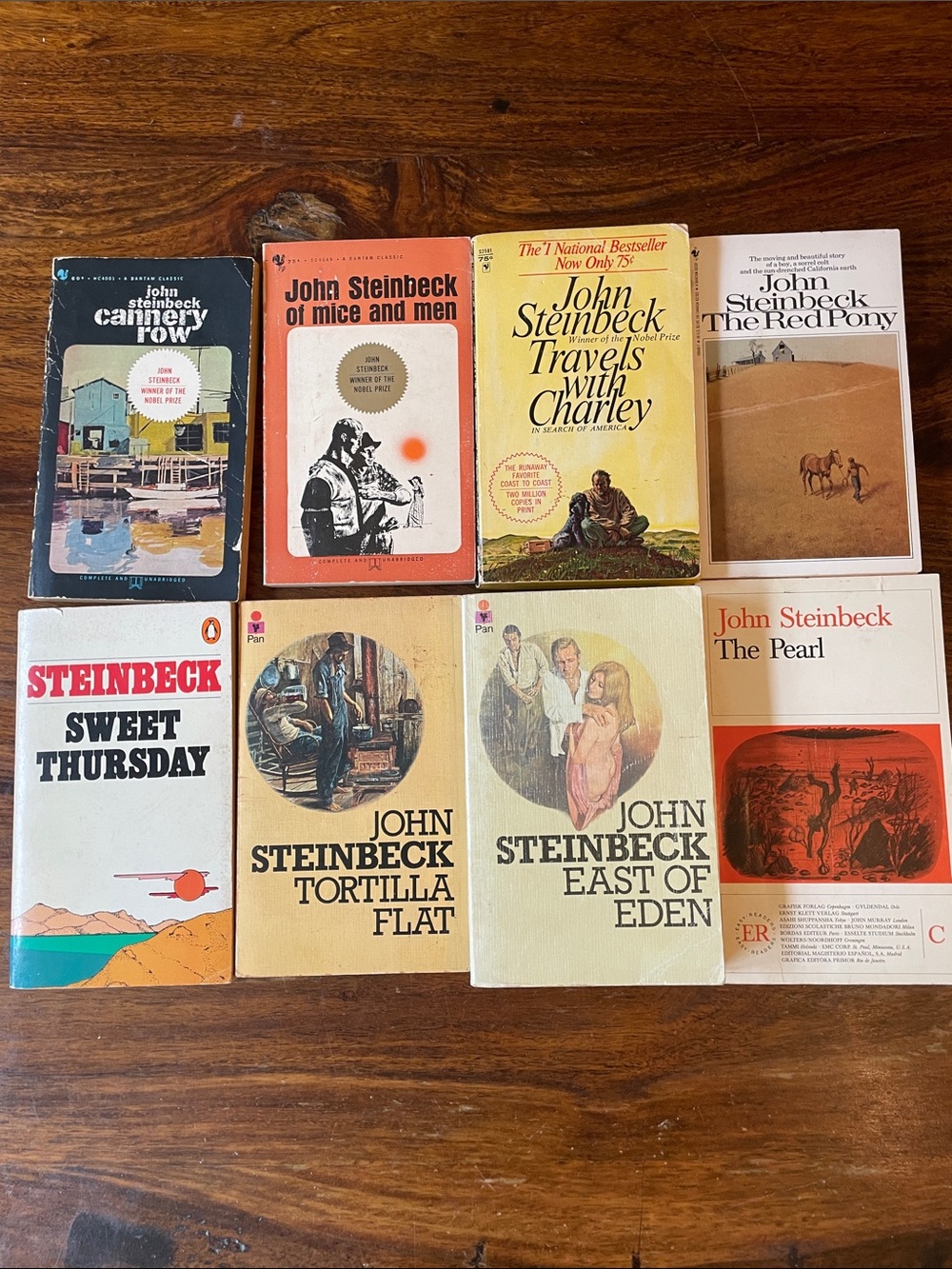8 John Steinbeck vintage used paperback book collection - Bantam + Pan Books
